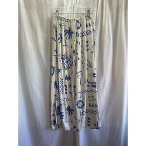 Paper Heart Graphic Midi Skirt Womens Medium - Beach Print Drawstring Waist